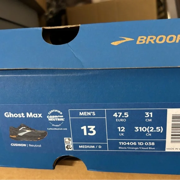 Brooks Ghost Men's Black/Orange/Cloud Running Shoes NEW Sz 13 - Picture 4 of 5